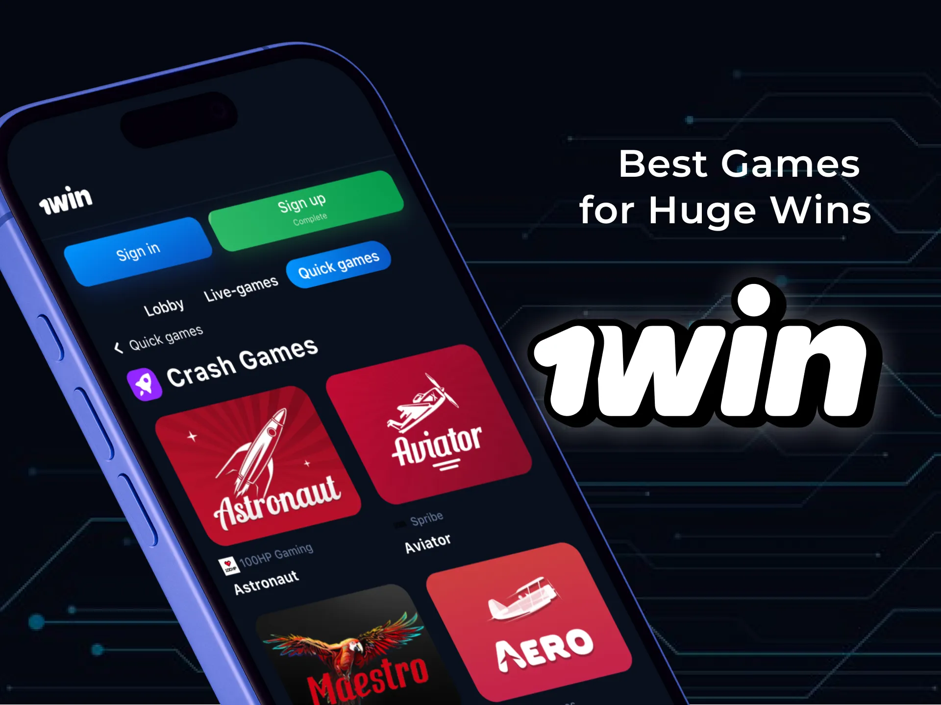 अपने स्मार्टफोन पर 1win कैसीनो गेम खेलें।