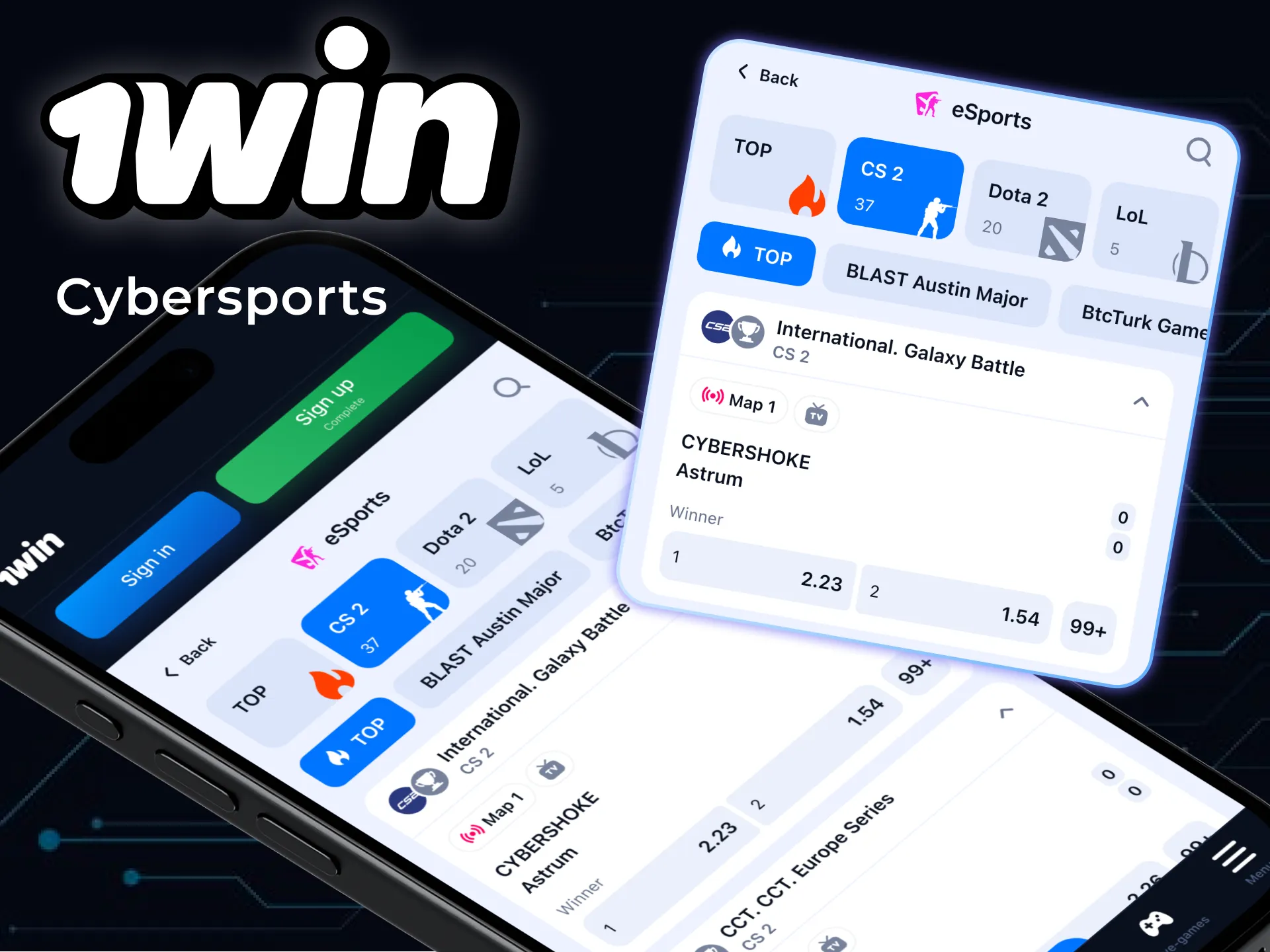 आप 1win ऐप में साइबरस्पोर्ट्स विषयों पर भी दांव लगा सकते हैं।
