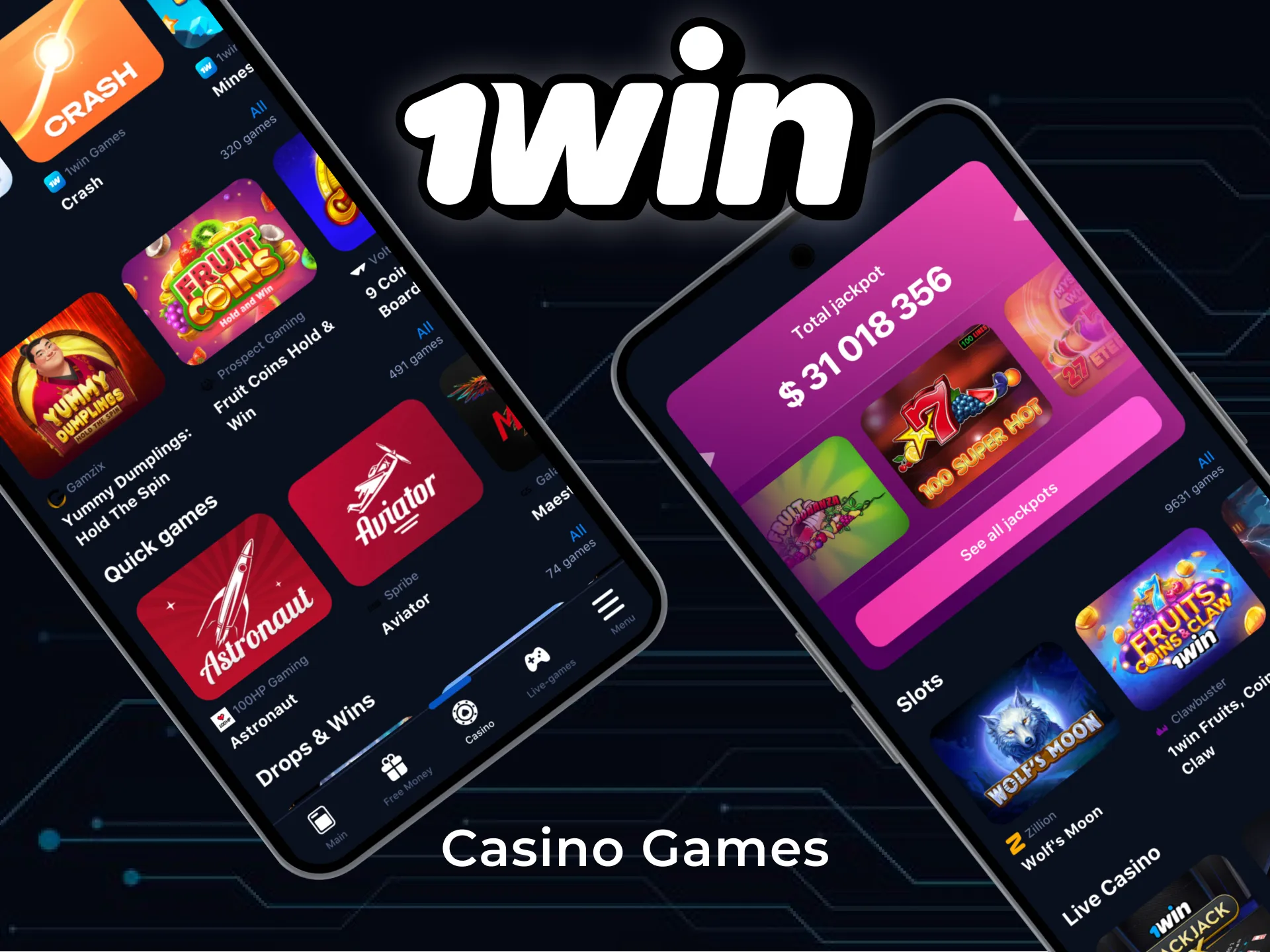 1win ऐप के माध्यम से कैसीनो गेम खेलें।
