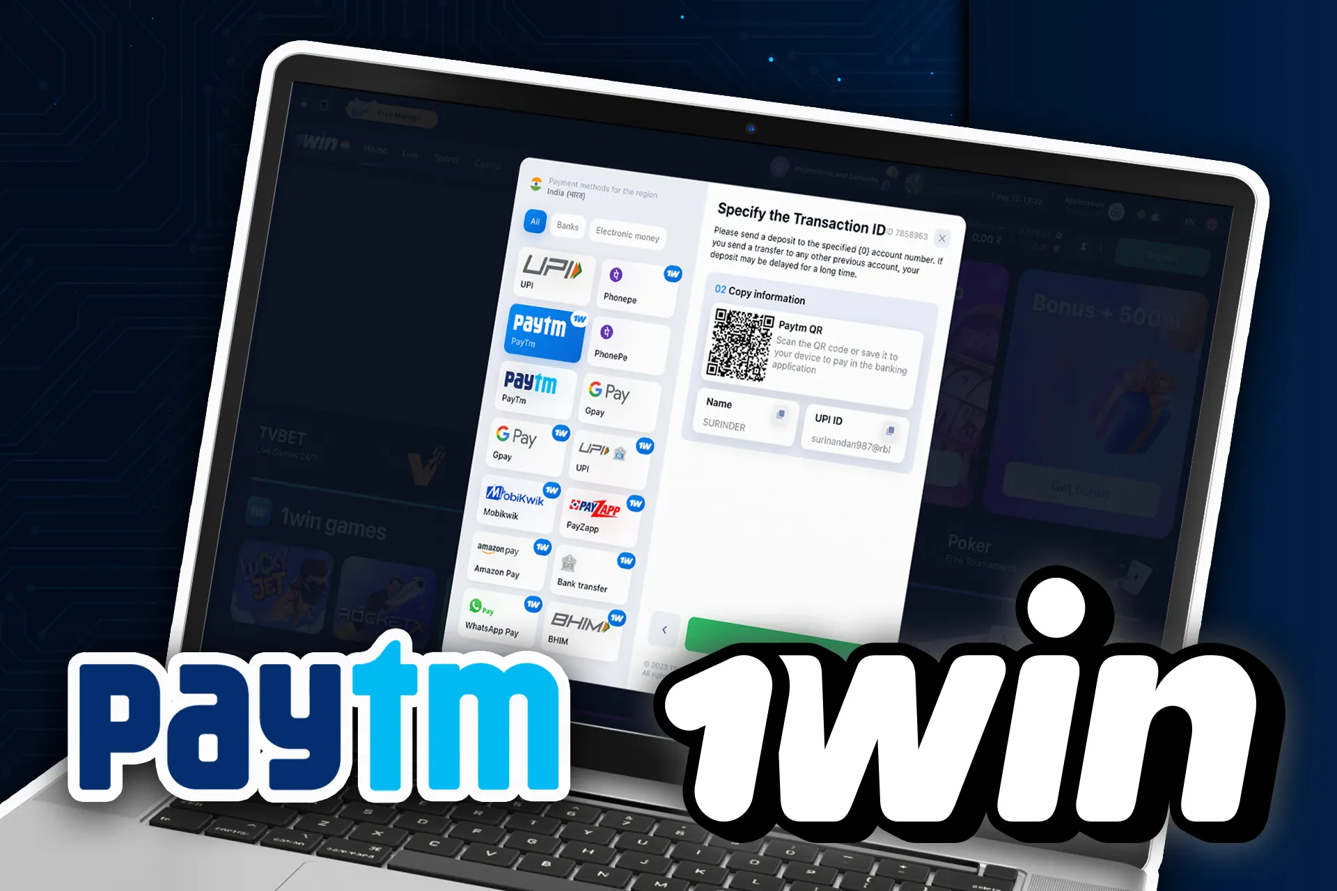 PayTM भारत की सबसे लोकप्रिय भुगतान प्रणाली है और आप इससे 1win खाते में पैसा जमा कर सकते हैं।