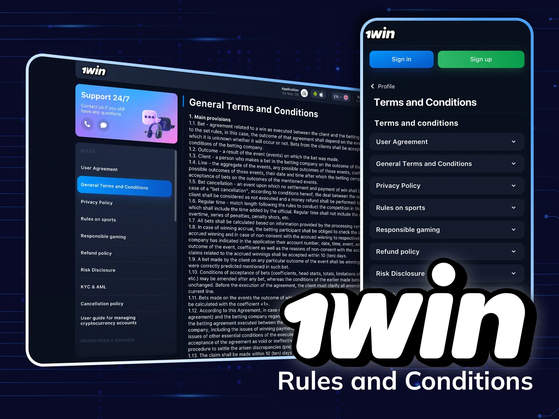 1Win के नियम और शर्तें पढ़ें.