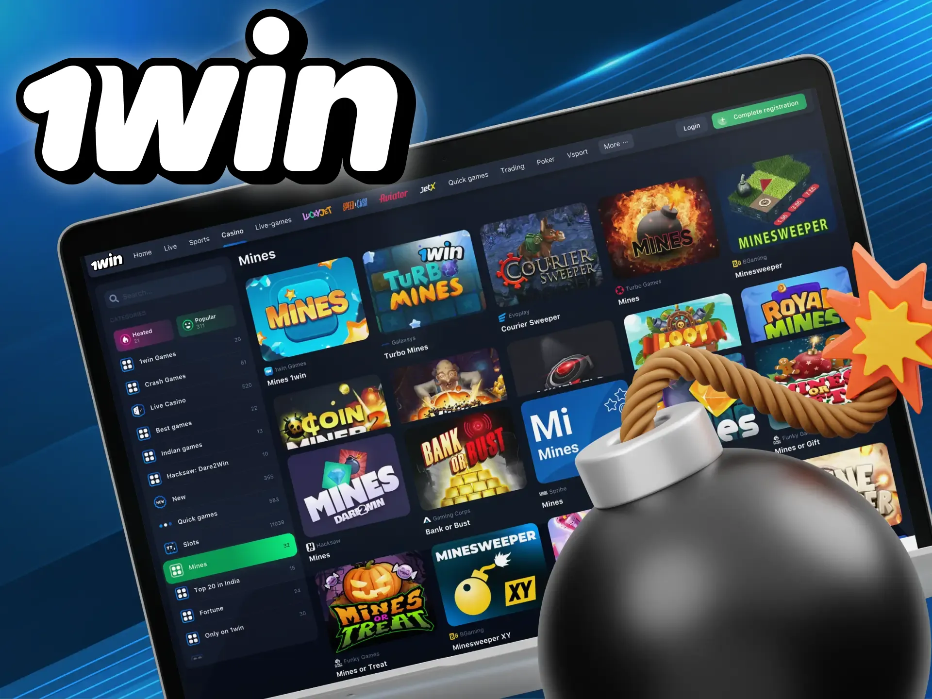 1win ऑनलाइन कैसीनो में खानों के खेल में अपनी किस्मत आजमाएं।