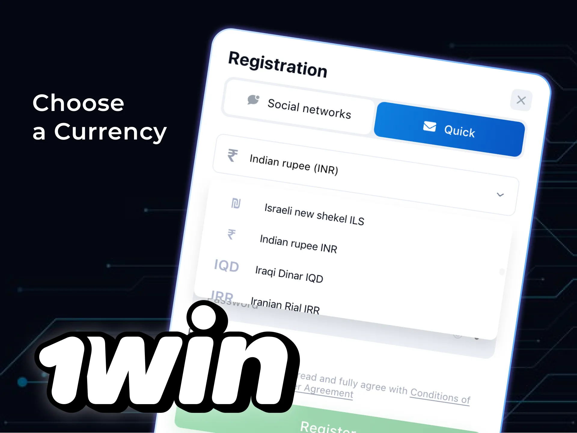 अपनी पसंदीदा मुद्रा चुनें जिसमें आप पैसा जमा करना, दांव लगाना और निकालना चाहते हैं।