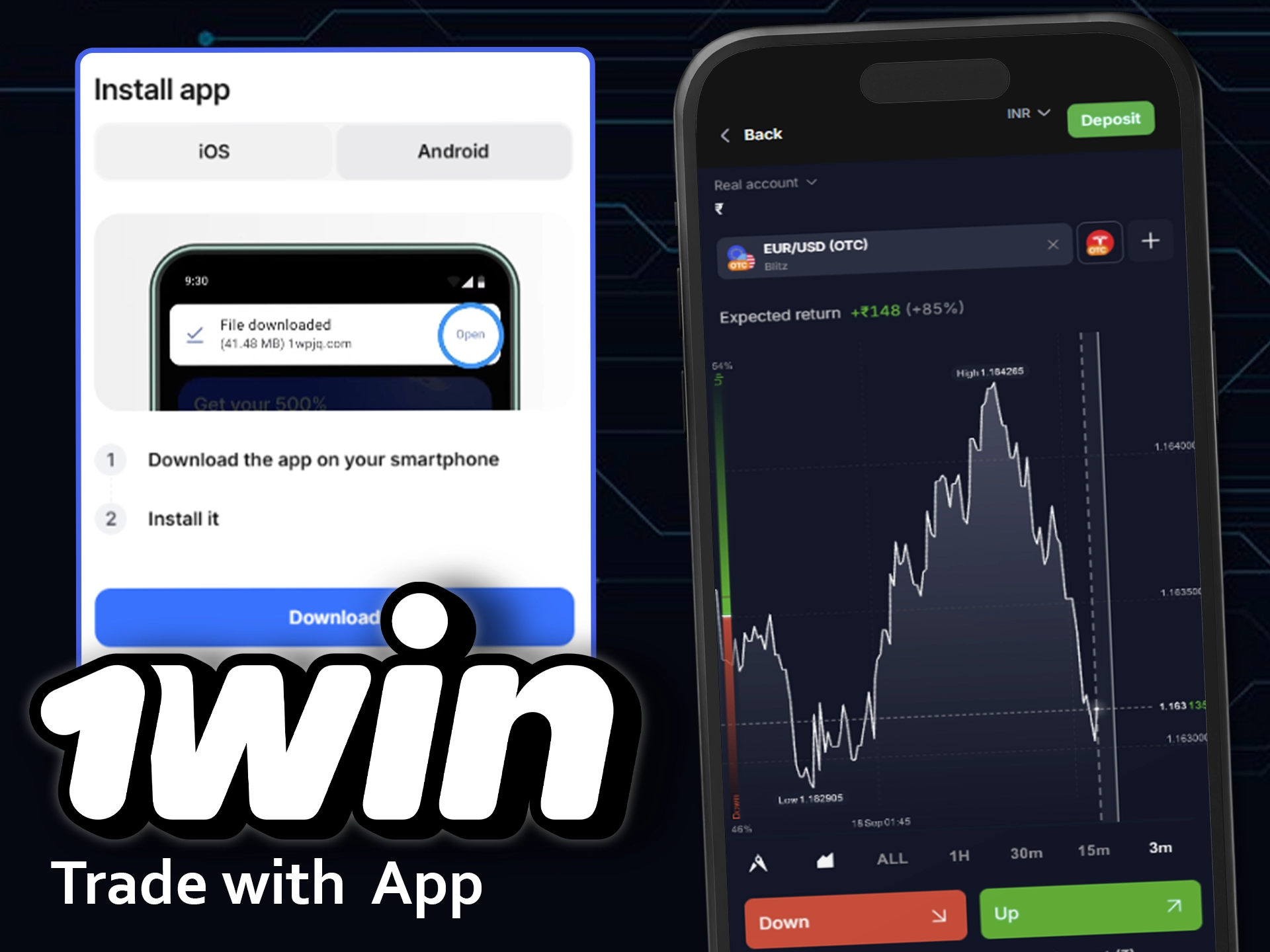 Place bets on trading anytime with the 1win app.